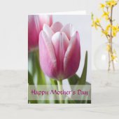 美しいピンクのチューリップ、幸せな母の日 カード (黄色い花)