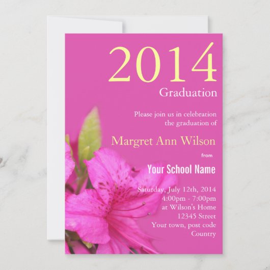 美しいピンクのツツジの花の卒業招待状 招待状 (正面)