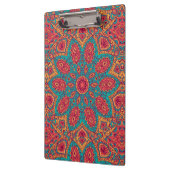 美しいピンクのティール（緑がかった色）オレンジの禅パターン クリップボード (左)