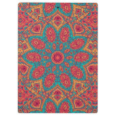 美しいピンクのティール（緑がかった色）オレンジの禅パターン クリップボード (裏面)