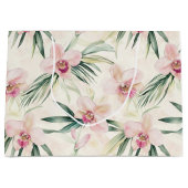 美しいピンクのトロピカルランの花のウェディング ラージペーパーバッグ (正面)