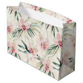 美しいピンクのトロピカルランの花のウェディング ラージペーパーバッグ (裏面アングル)