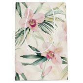 美しいピンクのトロピカルランの花 ブライダルシャワー ミディアムペーパーバッグ (正面)