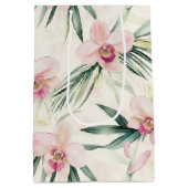 美しいピンクのトロピカルランの花 ブライダルシャワー ミディアムペーパーバッグ (裏面)