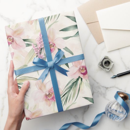 美しいピンクのトロピカルランの花 ブライダルシャワー ラッピングペーパー (ギフト)