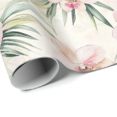 美しいピンクのトロピカルランの花 ブライダルシャワー ラッピングペーパー (ロールコーナー)