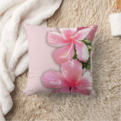 美しいピンクのハワイアンハイビスカスフラワーズピロー クッション (ブランケット)