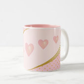 美しいピンクのハートと金ゴールド紙吹雪 ツートーンマグカップ (正面右)