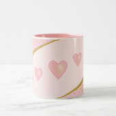 美しいピンクのハートと金ゴールド紙吹雪 ツートーンマグカップ (中央)