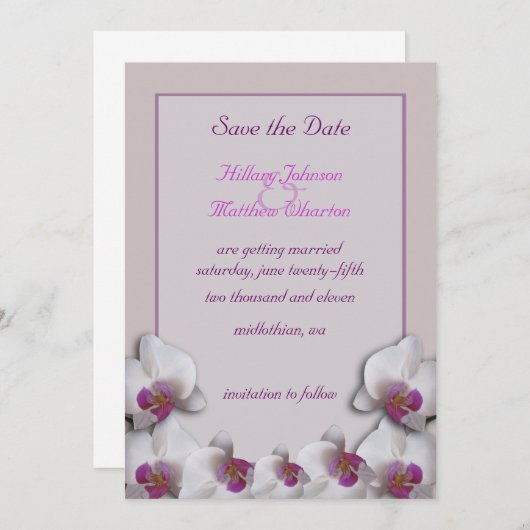 美しいピンクのハードを飾った結婚式の「Save the Date」アナウンス 招待状 (正面/裏面)