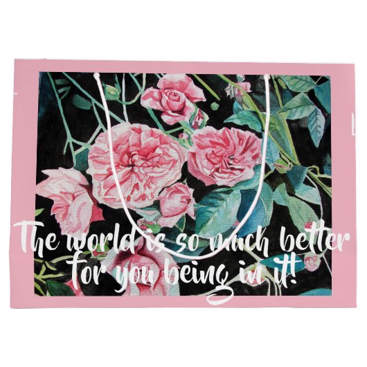 美しいピンクのバラあなたが愛されている抱き枕 ラージペーパーバッグ (裏面)