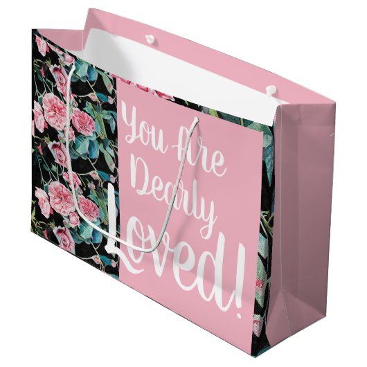 美しいピンクのバラあなたが愛されている抱き枕 ラージペーパーバッグ (正面アングル)