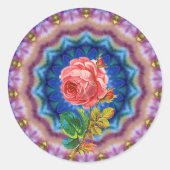 美しいピンクのバラが円を描サイケデリックく ラウンドシール (正面)