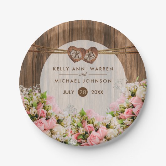 美しいピンクのバラが木に ペーパープレート (正面)