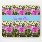 美しいピンクのバラとデイジーフローラマウス マウスパッド (正面)