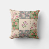 美しいピンクのバラとパッチワーク装飾用クッション クッション (正面)