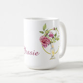 美しいピンクのバラと花瓶 コーヒーマグカップ (正面右)