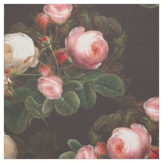 美しいピンクのバラと芽 ファブリック (見本)