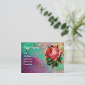 美しいピンクのバラと赤いワックスシールの金ゴールドきらめき 名刺 (スタンド正面)