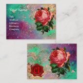 美しいピンクのバラと赤いワックスシールの金ゴールドきらめき 名刺 (正面/裏面)