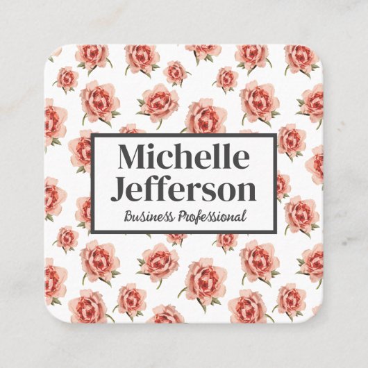 美しいピンクのバラのパターン スクエア名刺 (正面)