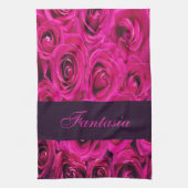 美しいピンクのバラのモノグラム キッチンタオル (縦)