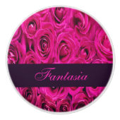 美しいピンクのバラのモノグラム セラミックノブ (正面)