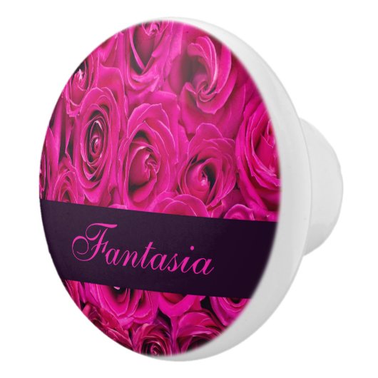 美しいピンクのバラのモノグラム セラミックノブ (右)