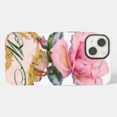 美しいピンクのバラのモノグラム iPhoneケース (裏面横)
