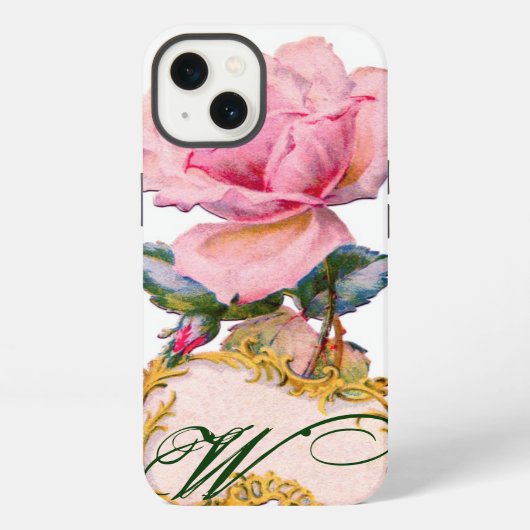 美しいピンクのバラのモノグラム iPhoneケース (裏面)