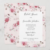 美しいピンクのバラの庭の花のブライズシャワー 招待状 (正面/裏面)