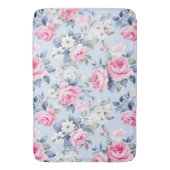 美しいピンクのバラの白い花のパターン バスマット (正面縦)