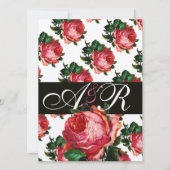 美しいピンクのバラの花のイニシャル 招待状 (正面)