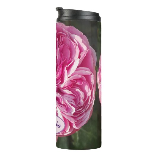 美しいピンクのバラの花のフローラ写真家の名前 タンブラー (回転右)