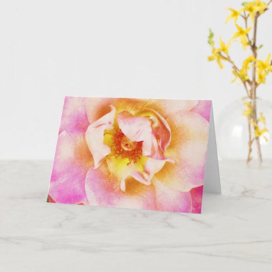 美しいピンクのバラの花クローズアップアートノートカード カード (黄色い花)