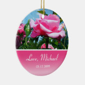 美しいピンクのバラの花バレンタインデー セラミックオーナメント (右)