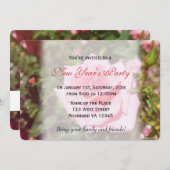 美しいピンクのバラの花新年パーティー 招待状 (正面/裏面)