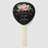 美しいピンクのバラの花束オンブラック ハンドファン (裏面)