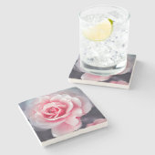 美しいピンクのバラの花柄の写真 ストーンコースター (横)
