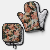 美しいピンクのバラの花 鍋つかみ&鍋敷きセット (正面/裏面)