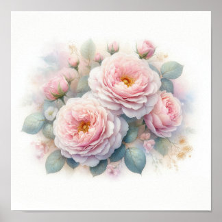 美しいピンクのバラの芸術 ポスター