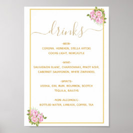 美しいピンクのバラの飲み物メニュー ポスター