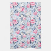 美しいピンクのバラ白い花のパターン キッチンタオル (縦)