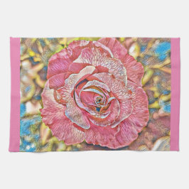 美しいピンクのバラ絵画の花 キッチンタオル