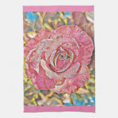 美しいピンクのバラ絵画の花 キッチンタオル (縦)