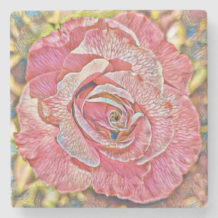 美しいピンクのバラ絵画の花 ストーンコースター