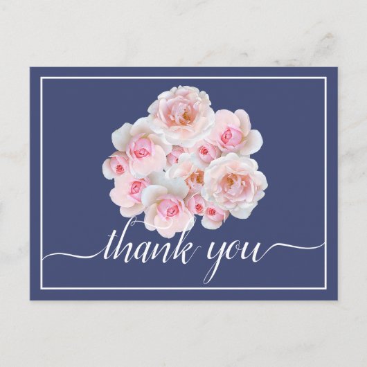 美しいピンクのバラ色の背景シックありがとう ポストカード (正面)