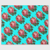 美しいピンクのバラ、ターコイズティール（緑がかった色）ブルー ラッピングペーパー (フラット)