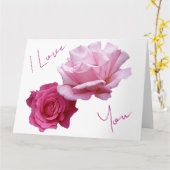 美しいピンクのバラ バレンタイン ラブ フラワーデザイン カード (黄色い花)