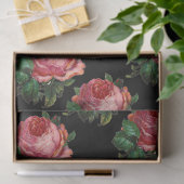 美しいピンクのバラ、ブラックフローラ 薄葉紙 (ギフト)